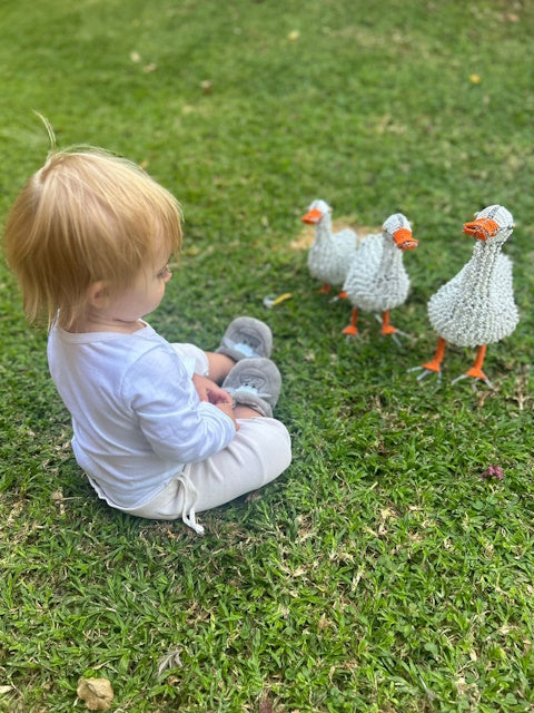 Beaded White Goose Family