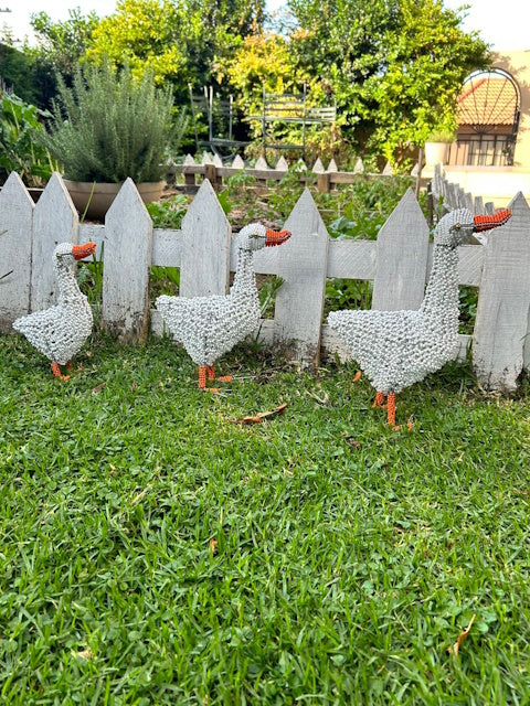 Beaded White Goose Family