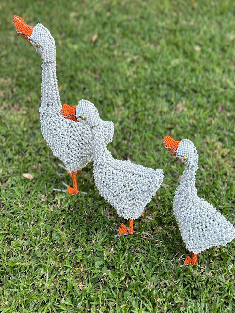 Beaded White Goose Family