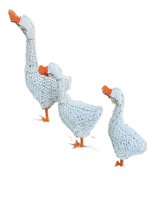 Beaded White Goose Family