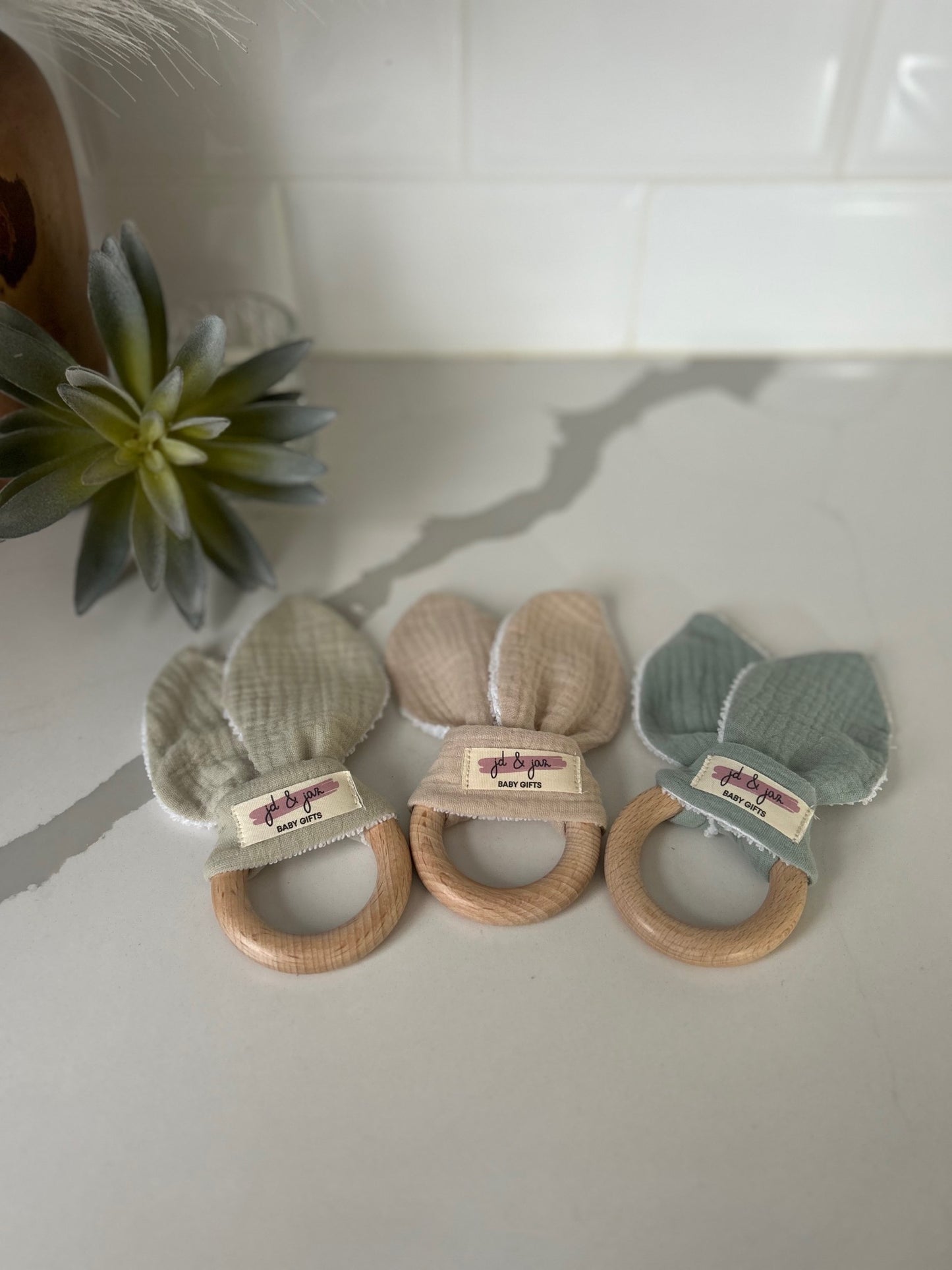 Muslin Bunny Ear Teething Rings