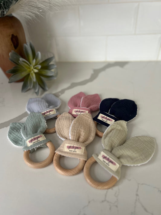 Muslin Bunny Ear Teething Rings