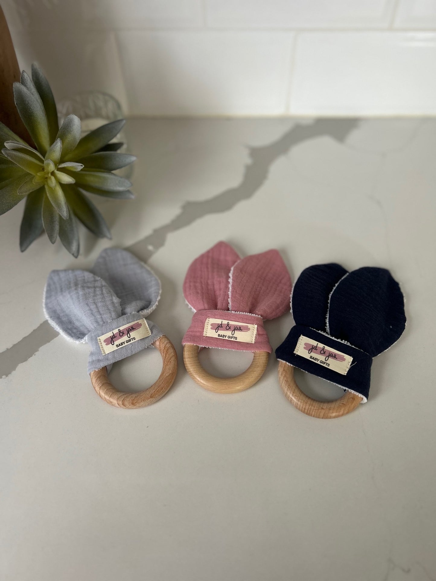 Muslin Bunny Ear Teething Rings