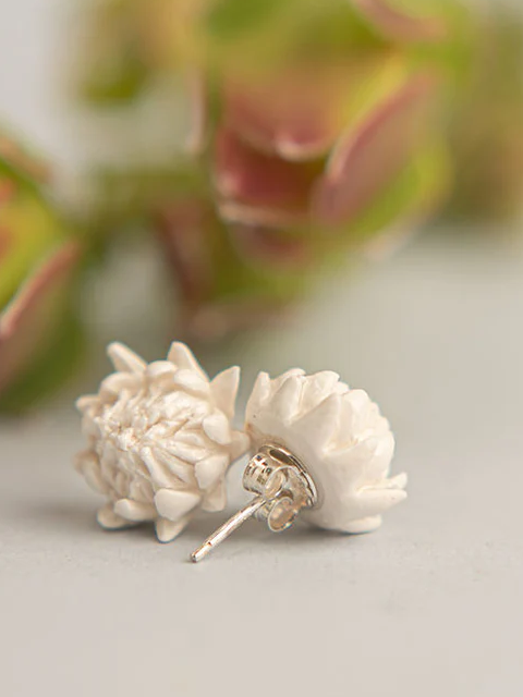 Sterling Silver and Ceramic Protea Earrings